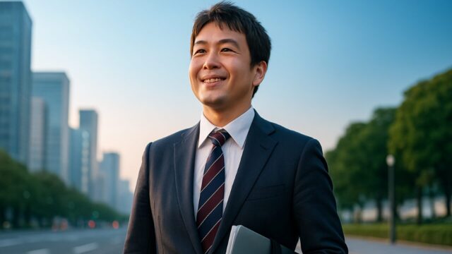 営業職への転職を目指す40代未経験男性の笑顔
