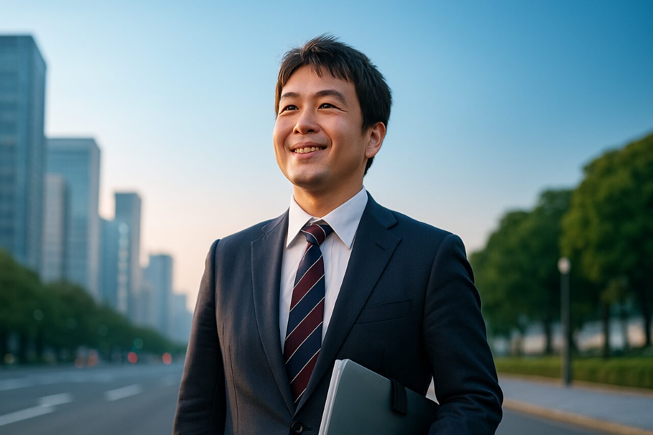 営業職への転職を目指す40代未経験男性の笑顔